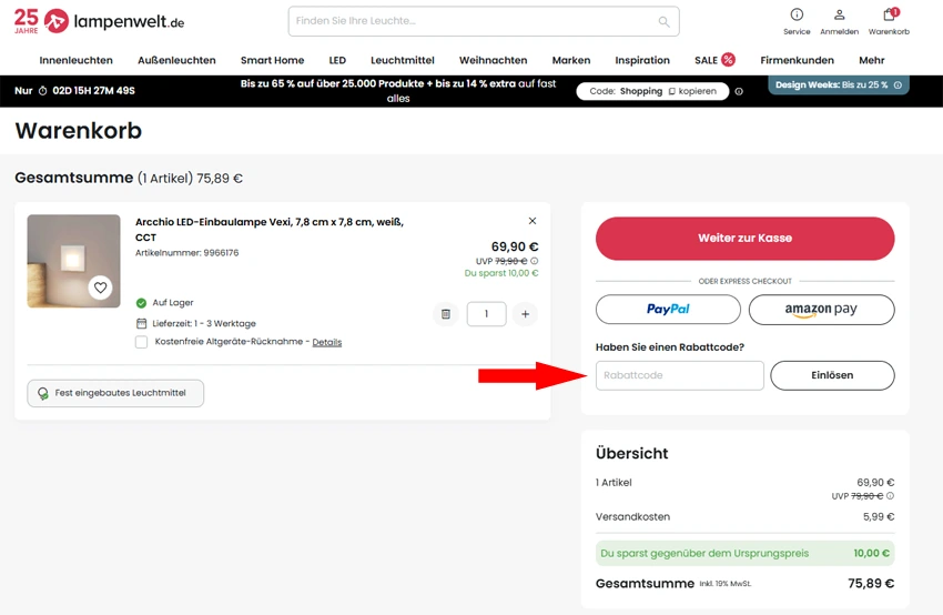 Lampenwelt Gutschein einlösen