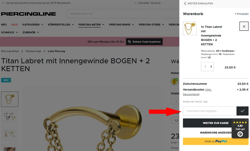 Piercingline Gutschein einlösen