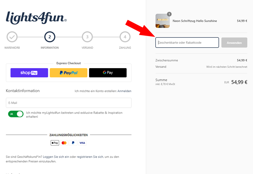 lights4fun-Gutschein-einloesen