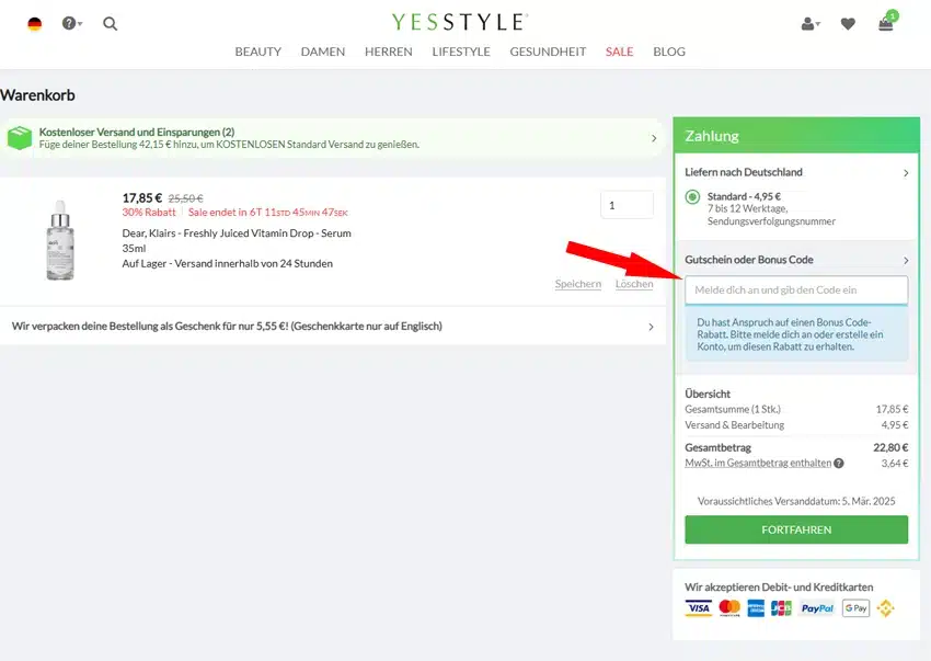 Yesstyle Gutschein einlösen